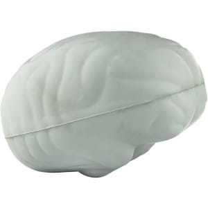 A squishy brain-shaped stress reliever in light grey, featuring realistic detailing and a smooth texture.