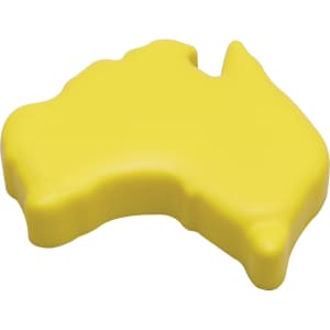 A yellow stress shape in the form of an outline of Australia, featuring a simplistic design.