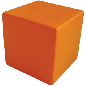 An orange stress cube with a smooth surface and a square shape, featuring a simple design and no visible branding.
