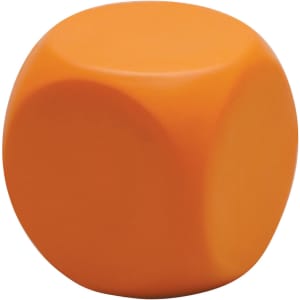 An orange stress round cube with a smooth surface, designed as a fun stress-relief product.