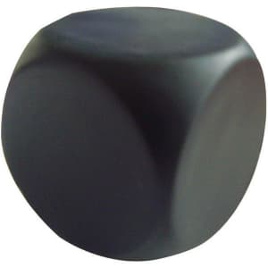 A black stress round cube with rounded edges, featuring a smooth surface and a subtle, minimalist design.