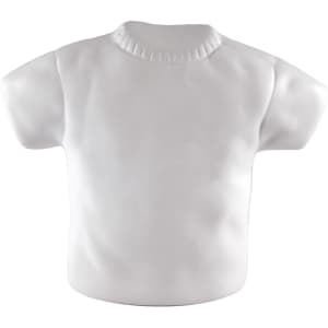 A white, soft stress T-shirt with short sleeves and a ribbed neckline. The item is shaped like a casual shirt.