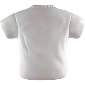 A white stress T-shirt in a simple design, featuring a smooth surface and a slightly textured fabric appearance.