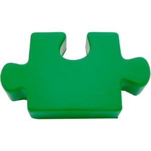 A green jigsaw puzzle piece with a smooth surface, featuring a distinctive connector shape. It has a logo.