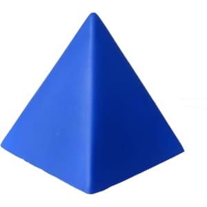 A blue stress pyramid with a smooth texture, featuring a simple geometric design.