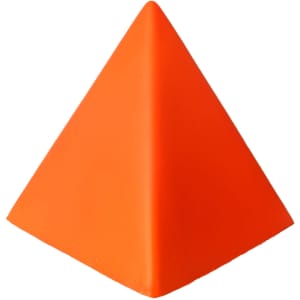 An orange pyramid-shaped stress relief toy with a smooth texture and no visible branding.