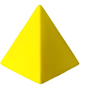 A yellow stress pyramid with a smooth surface, designed for stress relief. It features a simple, clean design.
