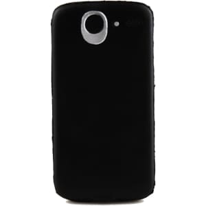 A black stress mobile phone featuring a silver camera detail on the back, with a textured surface.