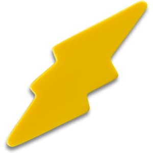 A yellow stress relief toy shaped like a lightning bolt, featuring a smooth surface and a simple design.