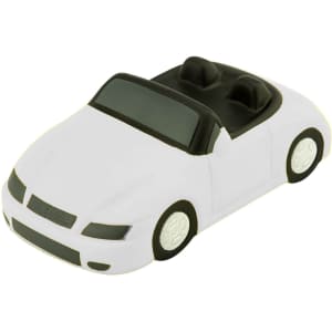 A white stress sports car featuring a black interior and four wheels. The product includes a simple logo on the side.
