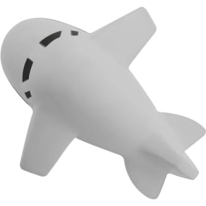 A large white stress aeroplane with a sleek design and a logo on it, suitable for stress relief and fun.