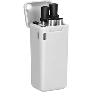 A foldable metal straw set in a white carrying case, featuring black straw tips and a logo.
