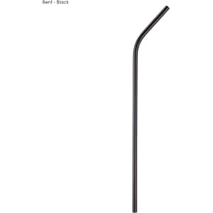 A black stainless steel straw, bent, measuring 6mm x 215mm. The straw features a logo.