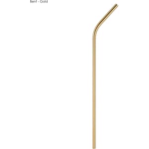 A bent stainless steel drinking straw in gold, measuring 6mm x 215mm, with a logo present.