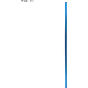 A stainless steel straw in blue, measuring 6mm x 215mm, features a sleek, straight design.