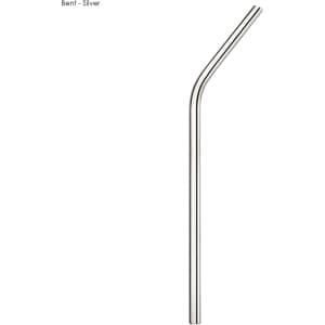 A stainless steel drinking straw in a bent design, silver in colour, with a sleek, polished finish.