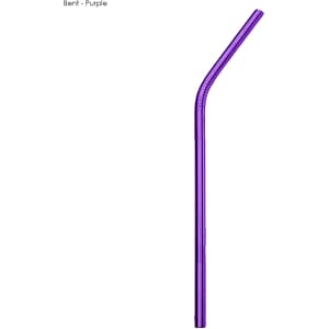 A purple stainless steel straw, bent design, measuring 8mm x 215mm, with a logo displayed.