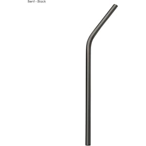 A black stainless steel straw, bent design, measuring 8mm x 215mm, features a logo.