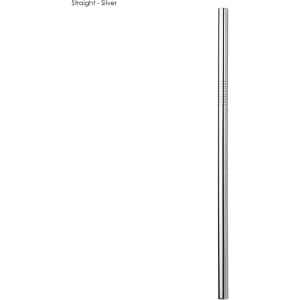 A stainless steel straw, silver in colour, measuring 8mm x 215mm, featuring a logo.