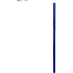 A blue stainless steel straw, measuring 8mm x 215mm, features a sleek, straight design and includes a logo.