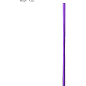A straight, purple stainless steel straw measuring 8mm x 215mm, with a logo on the product.