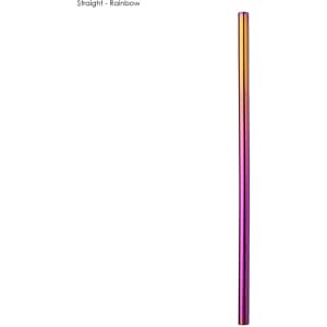 A stainless steel drinking straw in a rainbow finish, straight design. It features a logo at the top.