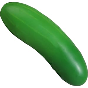 A green stress cucumber in a smooth, elongated shape, designed as a fun stress-relief toy.