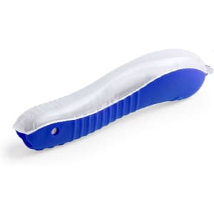 A toothbrush featuring a blue and white design, with a contoured handle and a sleek shape.