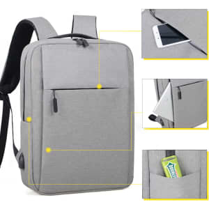 A grey Wirra Backpack featuring multiple compartments and a logo. Includes pockets for a phone and other small items.