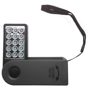 A 360 Degree Torch in black with a strap and multiple LED lights. It features a slide on/off switch.