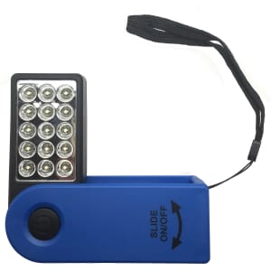 A blue 360 Degree Torch with multiple LEDs and a strap, featuring a slide on/off switch.