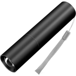 A sleek black torch with a textured grip and a lanyard attached, designed for easy carrying.