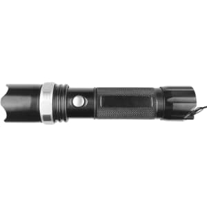 A black torch featuring a textured grip, silver accents, and a keyring attachment.