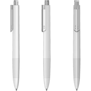 A set of three transparent plastic pens in white, featuring a silver clip and accents.