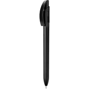 A black plastic pen with a sleek design and a clip. The pen features a simple, minimalist style.