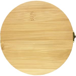 A bamboo toolkit with a circular design, featuring a natural wooden finish and a simple fastening mechanism.