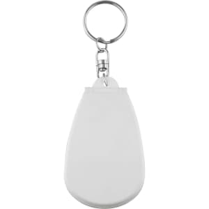 A white pill cutter with a keyring attachment, featuring a smooth, rounded design.