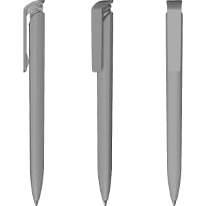 A set of three grey plastic pens with a high gloss finish and a clip design. The pens feature a sleek, modern look.