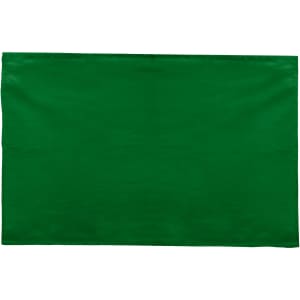 A green cotton tea towel featuring a plain design and a logo in the corner.