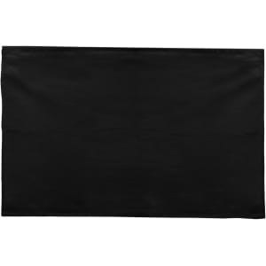A black cotton tea towel with a plain design. Features a branding logo at one corner.