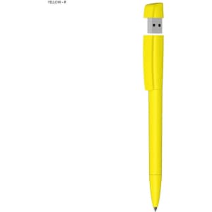 A yellow USB pen with a solid plastic design, featuring a removable cap and a built-in flash drive.