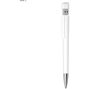 A white USB pen with a metal tip, featuring a logo, designed as a 16GB flash drive.