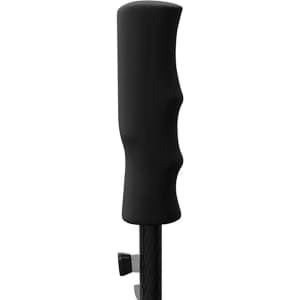 A black golf umbrella handle featuring a textured grip for comfort. The design includes a short shaft.