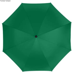 A dark green golf umbrella featuring a simple design and a central black button.