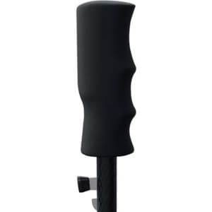 A black umbrella handle featuring a textured grip for better hold and a sliding mechanism for easy use.