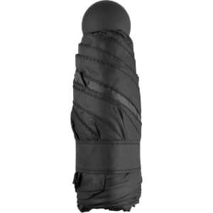 A black Paraflex Umbrella, compactly folded with a rounded top, featuring a sleek design.