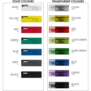 A collection of USB flash drives in various solid and transparent colours, featuring a plastic clip design.