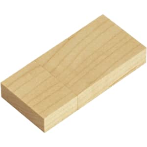 A wooden USB flash drive with a rectangular shape, featuring a smooth, light timber finish and a subtle logo.