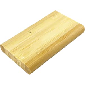 A bamboo USB flash drive in a sleek, rectangular design, with a natural wood finish. Features a branding logo.