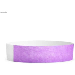 A lavender Tyvek wristband, 19mm wide, featuring a plain design with a logo. Suitable for events and exhibitions.
